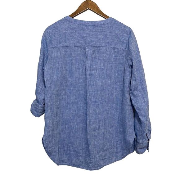 Talbots Tunic Top Roll Tab Sleeve Linen Popover Lightweight Boho Minimalist - Picture 2 of 6